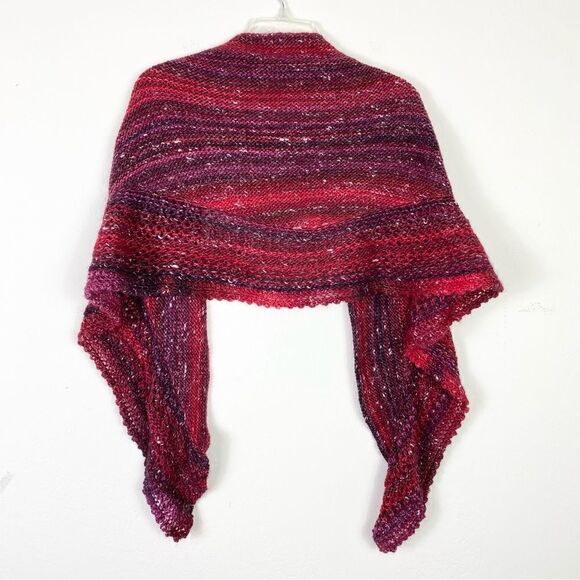 Handmade Red Burgundy Knit Crochet Shawl Wrap Sweater - Picture 5 of 6